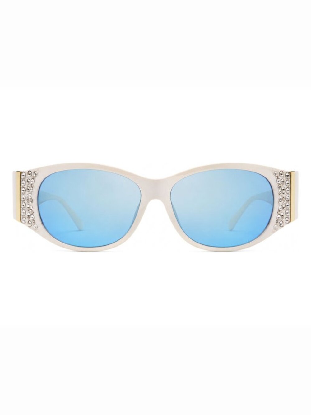 BEBE BBOP-1022CE-690 Women's White Wrap Around Frame / Blue Lenses Sunglasses
